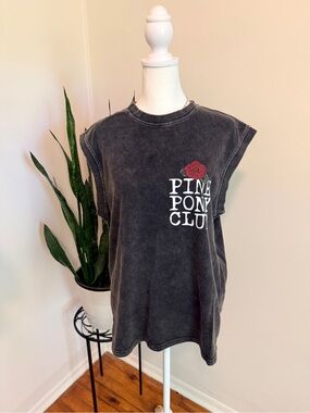 “Pink Pony Club” Washed Black Graphic Muscle Tee